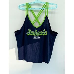 Fanatics Seattle Seahawks Navy Blue Lime Green Crisscross Strap Tank Top 3XL